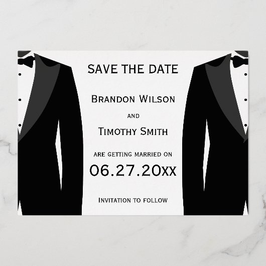 Elegant Real Gold Foil Gay Wedding retten das Datu Folieneinladung (Rückseite)