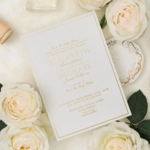 Elegant Real Gold Foil White Script Wedding Folieneinladung