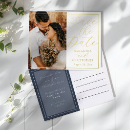 Elegant Real Gold & Photo Save the Date Wedding Folien Feiertagspostkarte