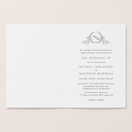 Elegant Real Silver Foil Monogram, formelle Hochze Folienkarte (Innenseite)