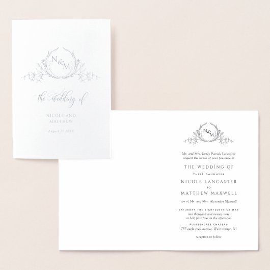 Elegant Real Silver Foil Monogram, formelle Hochze Folienkarte (Anzeige)