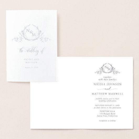 Elegant Real Silver Foil Monogram, geflochtene Hoc Folienkarte (Anzeige)