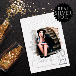 Elegant Real Silver Typografy Class of Abschluss Folieneinladung