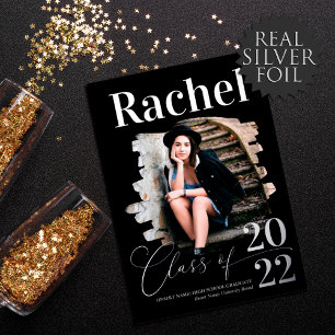 Elegant Real Silver Typografy Class of Abschluss Folieneinladung