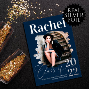 Elegant Real Silver Typografy Class of Abschluss Folieneinladung