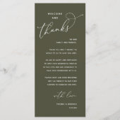 Elegant Reception "Welcome and Thanks" Guest Card Programm (Vorderseite)