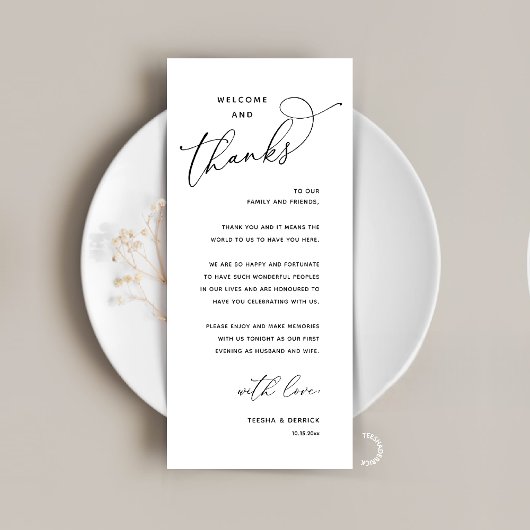 Elegant Reception "Welcome and Thanks" Guest Card Programm