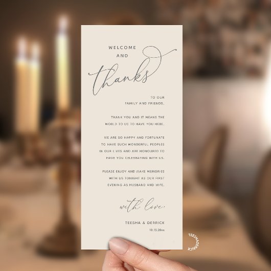 Elegant Reception "Welcome and Thanks" Guest Card Programm