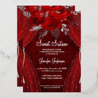 Elegant red 16 . Geburtstag Einladung