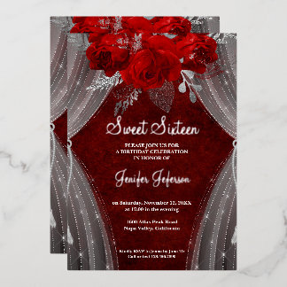 Elegant red 16 . Geburtstag Einladung