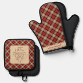Elegant Red and Beige Tartan Kariert Nana's Kitche Ofenhandschuh & Topflappen-Set (Vorderseite/Rückseite)