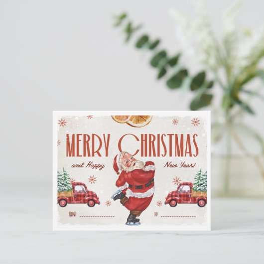 Elegant Red and Beige Watercolor Christmas Postkarte (Stehend Vorderseite)
