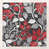 Elegant Red and Black Leaf Design Glasuntersetzer (Vorderseite)