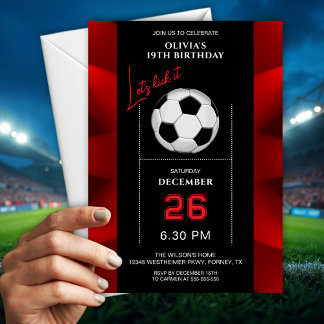 Elegant Red And Black Soccer Birthday Invitation Einladung