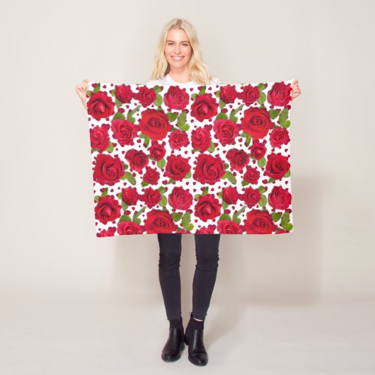 Elegant Red And Dark Pink Floral Roses Pattern Fleecedecke (Beispiel)
