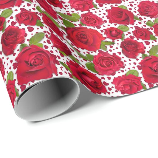 Elegant Red And Dark Pink Floral Roses Pattern Geschenkpapier (Rolleneckpunkt)