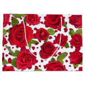 Elegant Red And Dark Pink Floral Roses Pattern Große Geschenktüte (Rückseite)