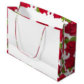 Elegant Red And Dark Pink Floral Roses Pattern Große Geschenktüte (Vorderseite Schrägansicht)