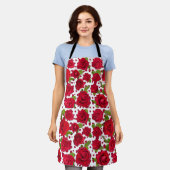 Elegant Red And Dark Pink Floral Roses Pattern Schürze (Getragen)