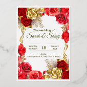 Elegant Red and Gold Floral Wedding Invitation Car Folieneinladung (Vorderseite)