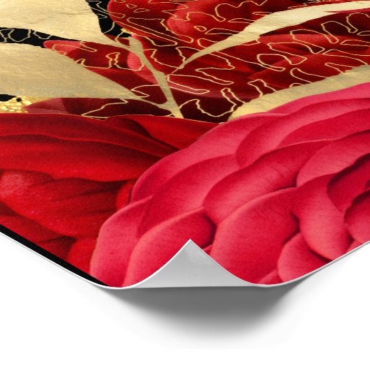 Elegant Red and Gold Flowers Birthday Part Welcome Poster (Ecke)