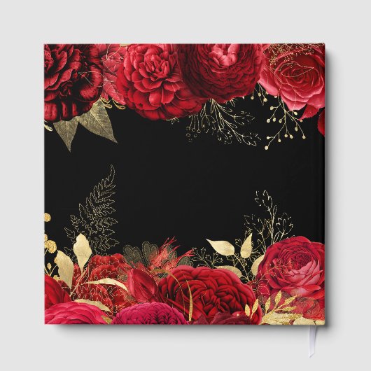 Elegant Red and Gold Flowers Birthday Party Gästebuch (Rückseite)
