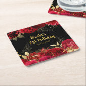 Elegant Red and Gold Flowers Birthday Party Rechteckiger Pappuntersetzer (angewinkelt)