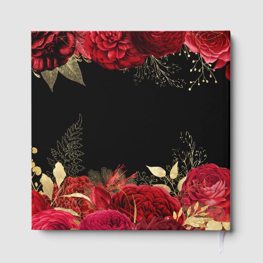 Elegant Red and Gold Flowers Sweet Sixteen Gästebuch (Rückseite)