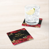 Elegant Red and Gold Flowers Sweet Sixteen Rechteckiger Pappuntersetzer (Vor Ort)