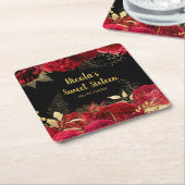 Elegant Red and Gold Flowers Sweet Sixteen Rechteckiger Pappuntersetzer (angewinkelt)