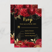 Elegant Red and Gold Flowers Sweet Sixteen RSVP Karte (Vorne/Hinten)