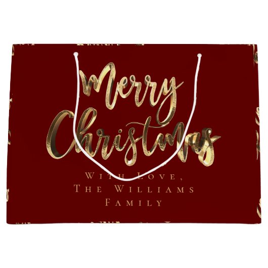 Elegant Red and Gold Look Script Frohe Weihnachten Große Geschenktüte (Vorderseite)