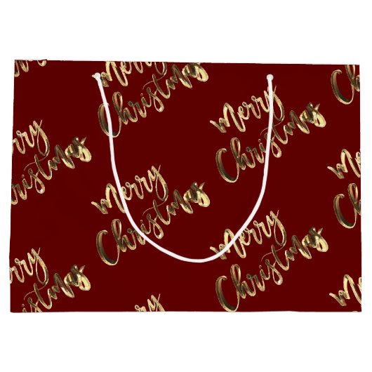 Elegant Red and Gold Look Script Frohe Weihnachten Große Geschenktüte (Rückseite)