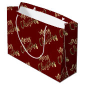 Elegant Red and Gold Look Script Frohe Weihnachten Große Geschenktüte (Rückseite Schrägansicht)