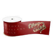 Elegant Red and Gold Look Script Frohe Weihnachten Satinband (Spule)