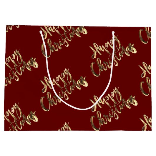 Elegant Red and Gold Look Script Glücklich Weihnac Große Geschenktüte (Rückseite)