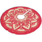 Elegant Red and Gold Mandala Boho Weihnachten Polyester Weihnachtsbaumdecke (Schrägansicht)
