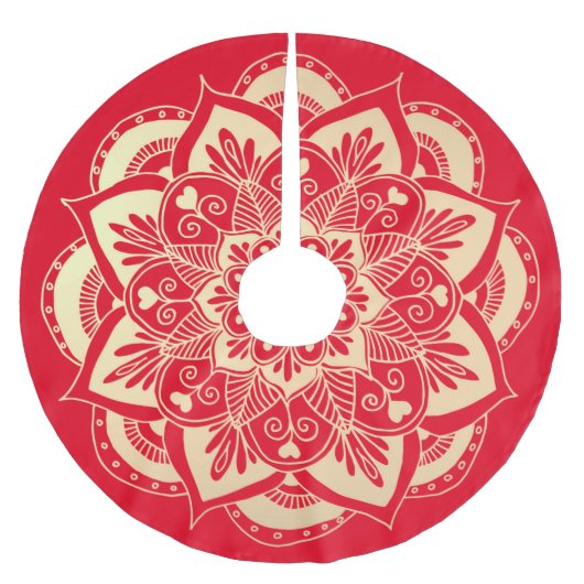Elegant Red and Gold Mandala Boho Weihnachten Polyester Weihnachtsbaumdecke (Vorderseite)