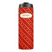 Elegant Red and Gold Stripe & Dots Christmas Thermosbecher (Vorderseite)