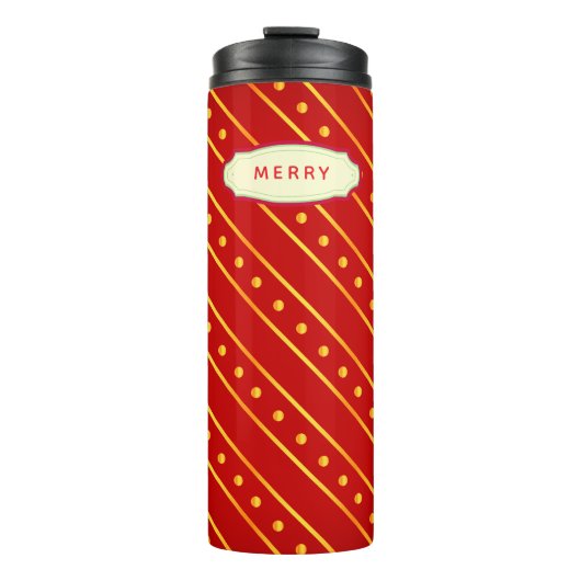 Elegant Red and Gold Stripe & Dots Christmas Thermosbecher (Vorderseite)