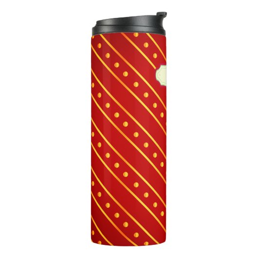 Elegant Red and Gold Stripe & Dots Christmas Thermosbecher (Nach links gedreht)