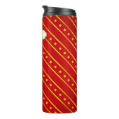 Elegant Red and Gold Stripe & Dots Christmas Thermosbecher (Nach rechts gedreht)