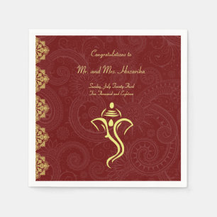 Elegant Red and Gold Vinayaka Wedding Napkins Serviette