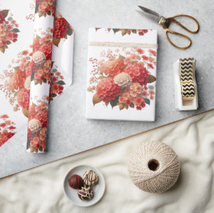Elegant Red and Peach Hydrangea Floral Geschenkpapier