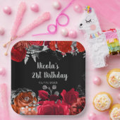 Elegant Red and Silver Flowers Birthday Party Pappteller (Party)