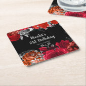 Elegant Red and Silver Flowers Birthday Party  Rechteckiger Pappuntersetzer (angewinkelt)