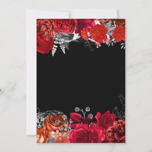 Elegant Red and Silver Flowers Sweet Sixteen Einladung (Rückseite)