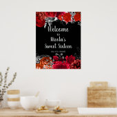 Elegant Red and Silver Flowers Sweet Sixteen Poster (Küche)