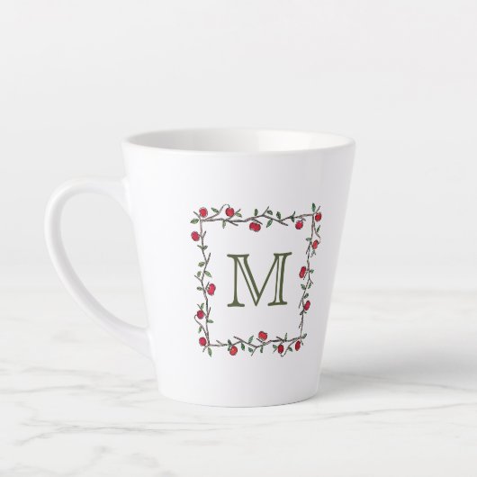 Elegant Red Apple Vine Black Monogram Initial Milchtasse (Links)