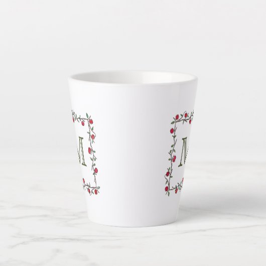 Elegant Red Apple Vine Black Monogram Initial Milchtasse (Vorderseite)